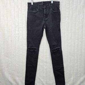Valabasas Men's Stacked Jeans Black Button Fly Cargo Destroyed Denim Size 32